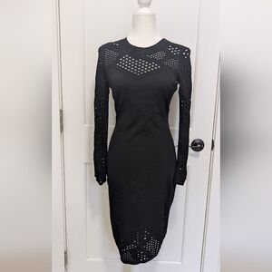 MILLY Knit Fit Bodycon Black Dress Size M Open Knit Details Old Money Capsule